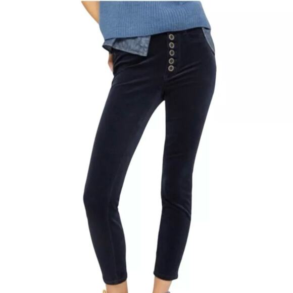 Anthropologie Pilcro Mid Rise Corduroy Velvet Skinny Jeans Ankle size 26 Navy - Picture 2 of 6